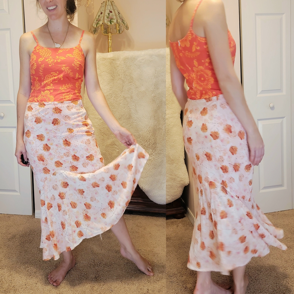 ❤️ SALE!! *OOAK Unique Y2K Mermaid Flaired Hem Peach Tropical Skirt*
